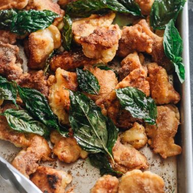 Homemade salt and pepper chicken served in a tray