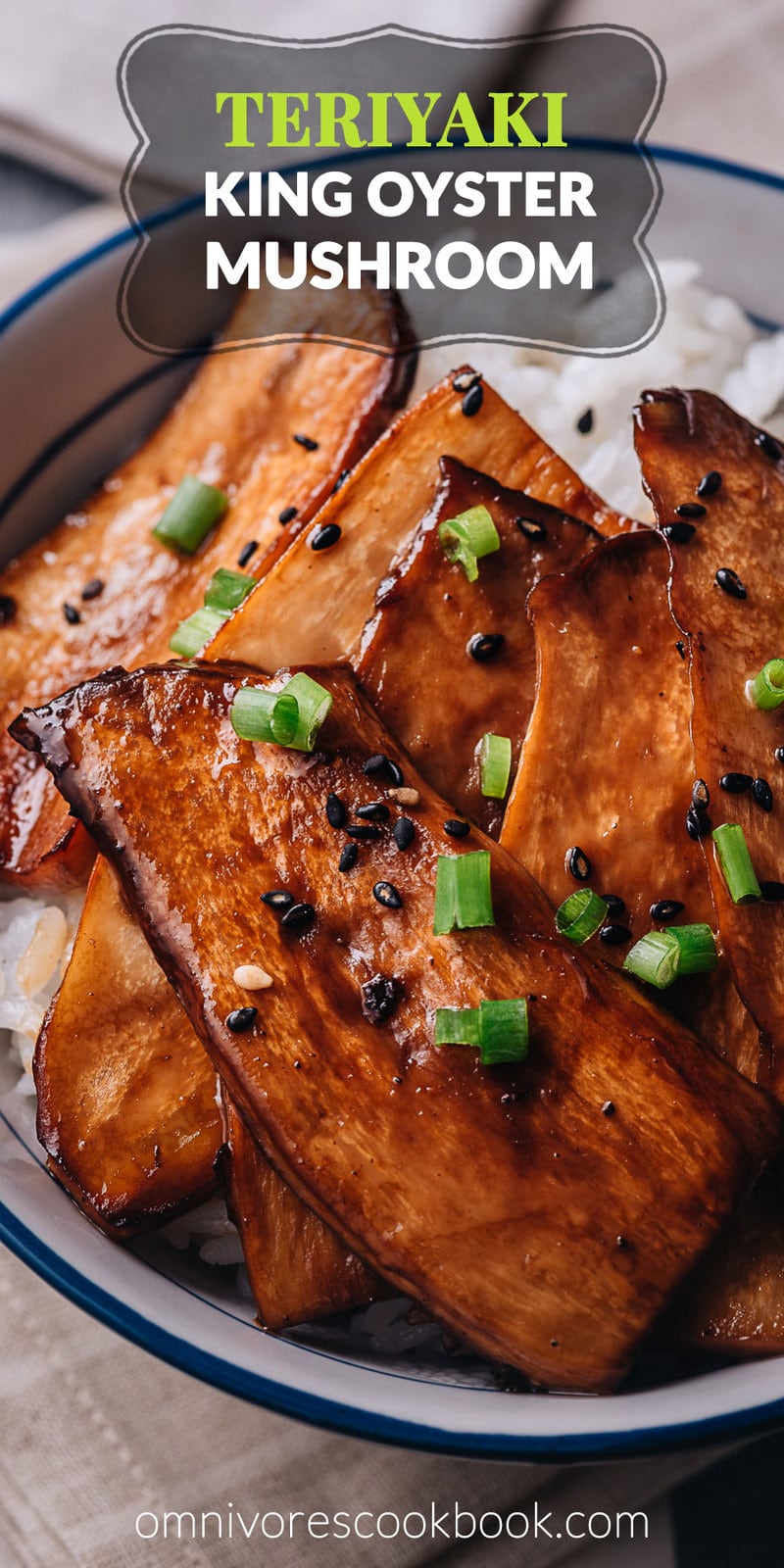 A super easy way to cook king oyster mushrooms with a teriyaki sauce to make a vegan dish that tastes better than meat! {Vegan, Gluten-free adaptable}