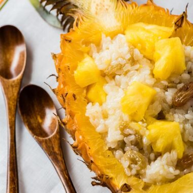 Yunnan Style Pineapple Rice - Gooey and sweet with a nice fruity aroma. It’s a creative side dish that tastes as good as a dessert | omnivorescookbook.com