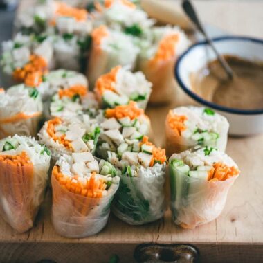 Chicken Spring Rolls with Peanut Sauce | Rice Paper Rolls | Summer Rolls | Gluten Free | Asian | Chinese | Dip | Sauce | Vegetables | Healthy | Recipe | Easy |