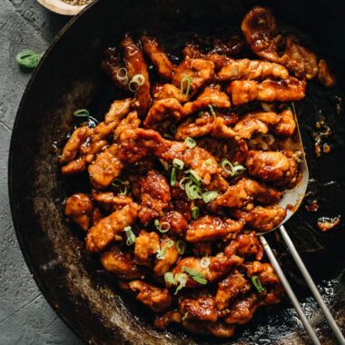 Sweet and sour pork in a pan