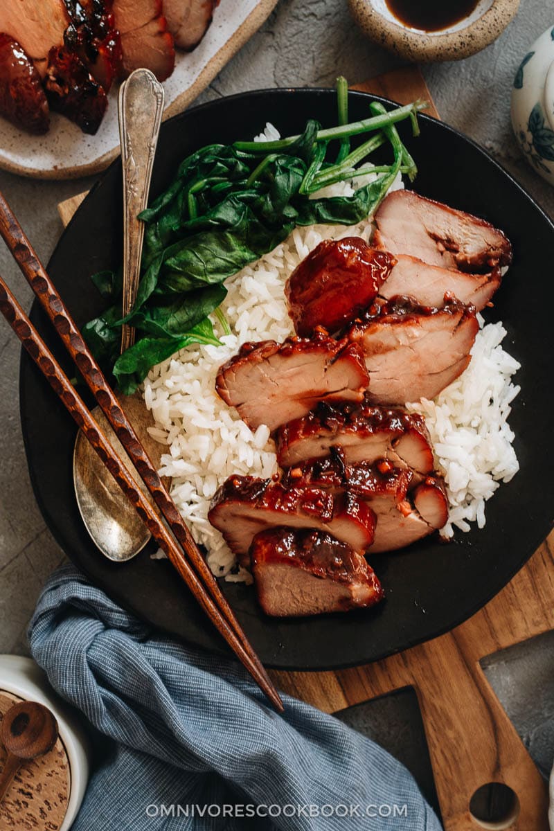Char Siu (Chinese BBQ Pork, 叉烧肉) - The only char siu recipe you need to make juicy flavorful pork with a sweet glossy glaze, just like you’d get at a Cantonese restaurant. {Gluten-Free adaptable} Char siu pork served on steamed rice