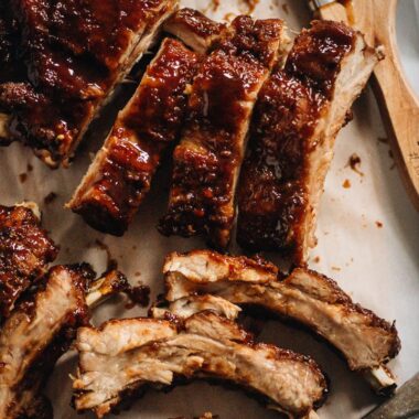 BBQ pork ribs close-up