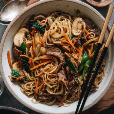 Japchae in a bowl