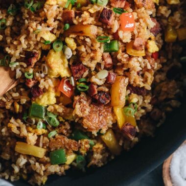 Ham fried rice close-up