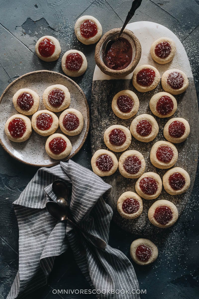 Strawberry thumbprint cookies with jam