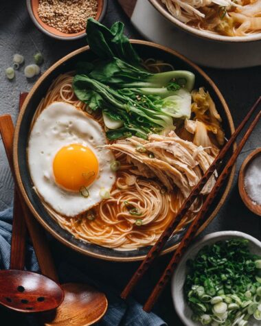 Korean noodle soup close-up