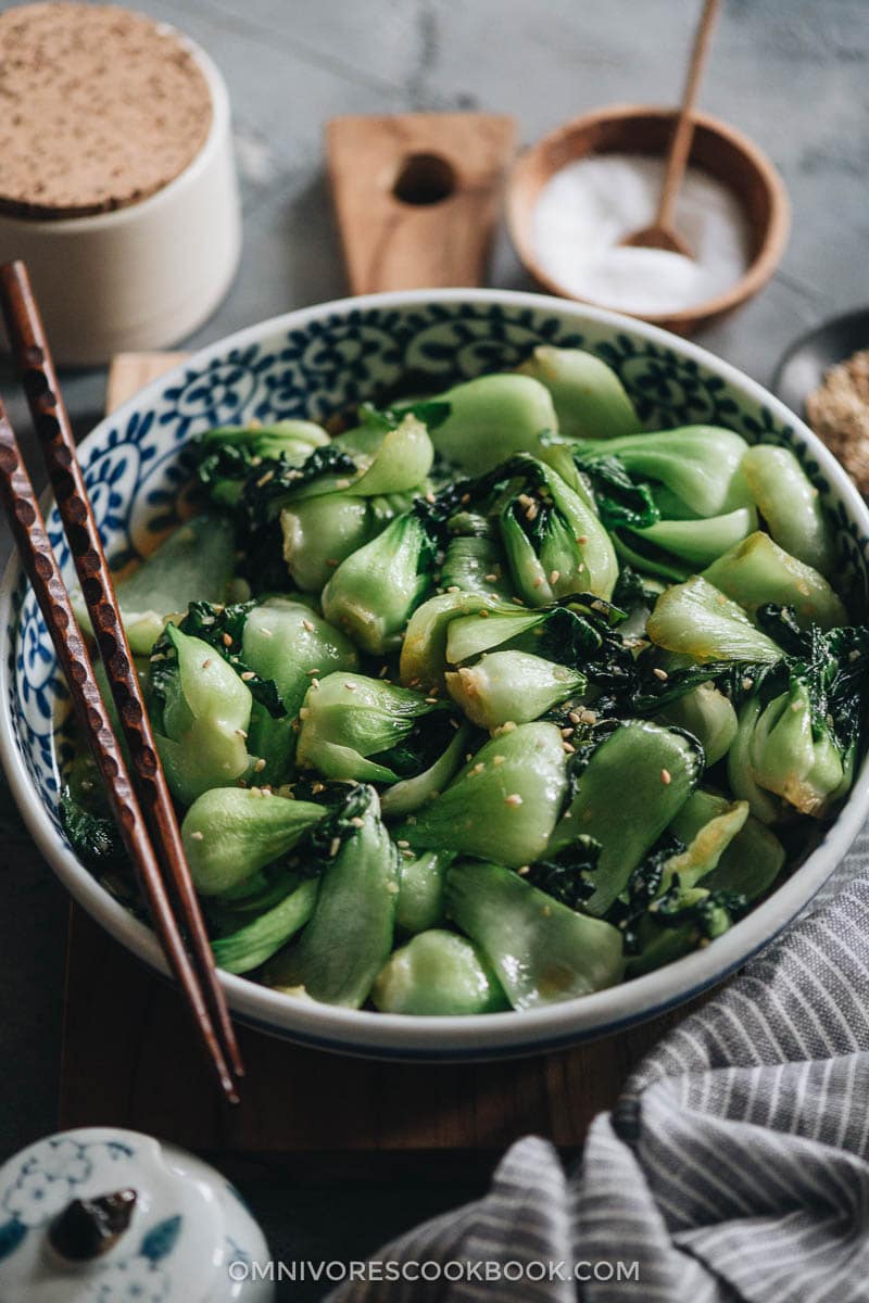 4-Ingredient Baby Bok Choy Stir Fry | Pair this quick and easy side dish with your favorite main and some steamed rice to complete a nutritious meal. This dish takes 15 minutes to whip together. The baby bok choy is cooked until tender, then soaked with a garlicky sauce that’s savory and lightly sweet. It’s such a great way to enjoy vegetables. {Vegan, Gluten-Free Adaptable} Stir fried baby bok choy