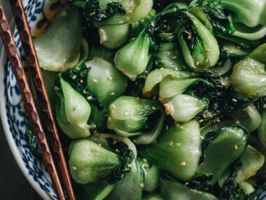 Baby bok choy stir fry close-up