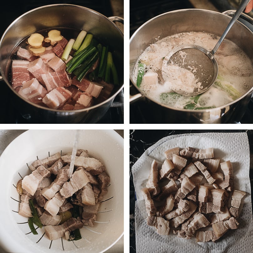 Hong Shao Rou | A Chinese classic. The tender, juicy pork is coated in a glossy sauce that is sticky, savory, sweet, and full of fragrance. It’s a perfect meal-prep dish to cook on a weekend and enjoy throughout the week. How to blanch pork for braising step-by-step