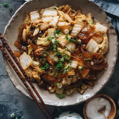 Braised napa cabbage with glass noodles