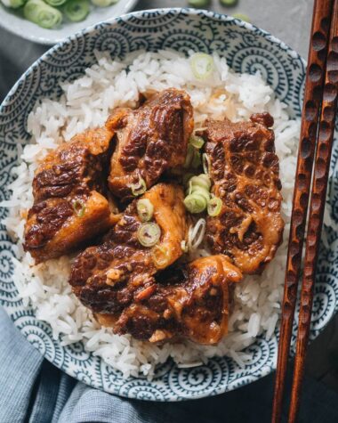 Braised beef brisket on top of rice