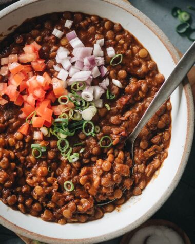 Homemade lentil stew close-up