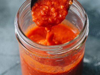 Homemade chili garlic sauce close up