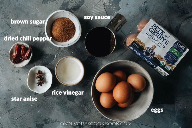 Ingredients for making soy sauce eggs