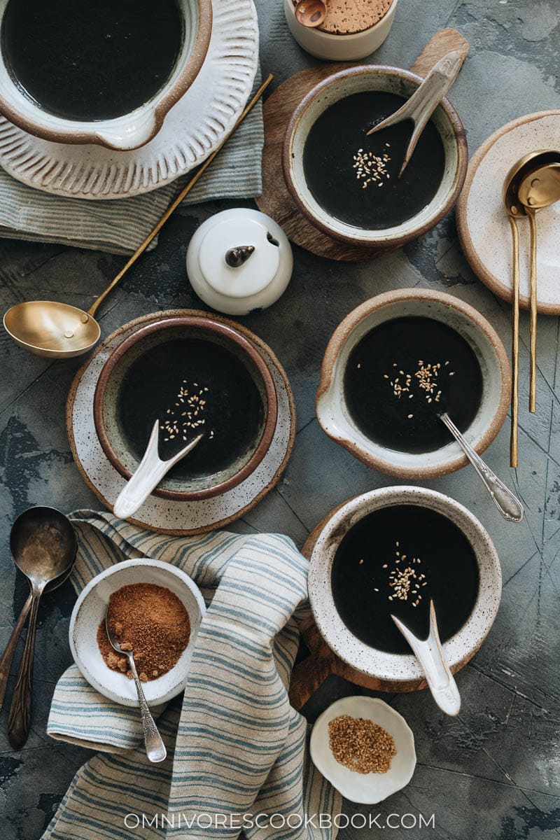 Chinese black sesame soup served in bowls