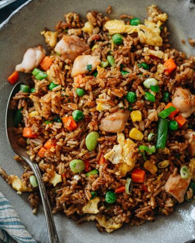 Takeout-style fried rice in a bowl