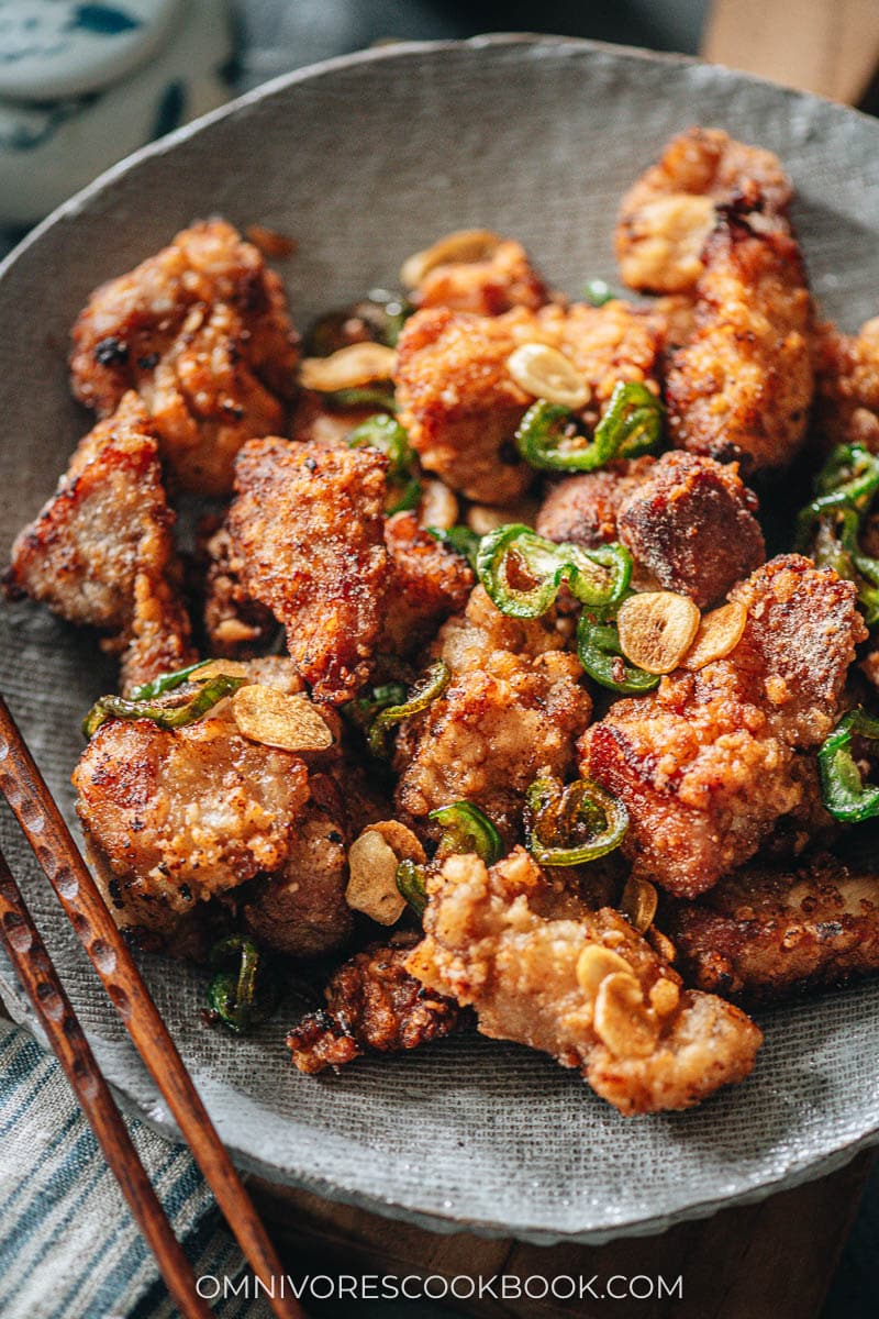 Salt and pepper pork close-up