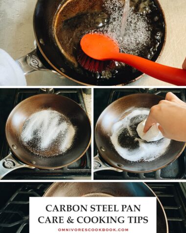 In this carbon steel pan care post, I share how to clean the carbon steel pan after cooking for proper storage. And how to cook with it.