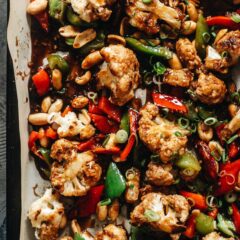 The bold flavors of kung pao chicken come alive with kung pao cauliflower, a vegetarian version of the classic takeout dish! {Vegan-Adaptable}