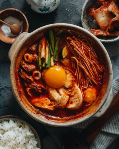 Korean soft tofu stew with seafood