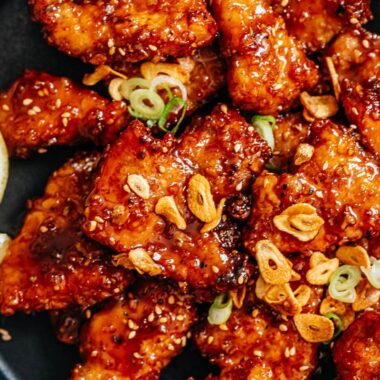 Crispy pork with honey garlic sauce