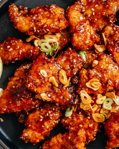 Crispy pork with honey garlic sauce