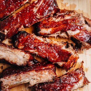 Chinese BBQ ribs close-up