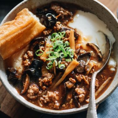 Dou Fu Nao topped with gravy and fried dough