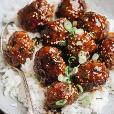 Sweet and Sour Mongolian meatballs in a skillet