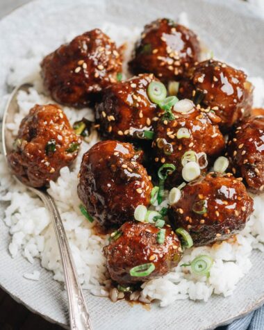 Sweet and Sour Mongolian meatballs in a skillet