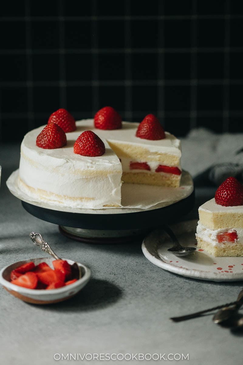 Delicate and fluffy Japanese-style strawberry cream cake
