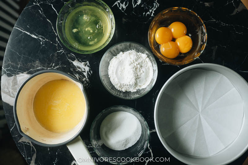 Mise-en-place for Japanese style fluffy cake