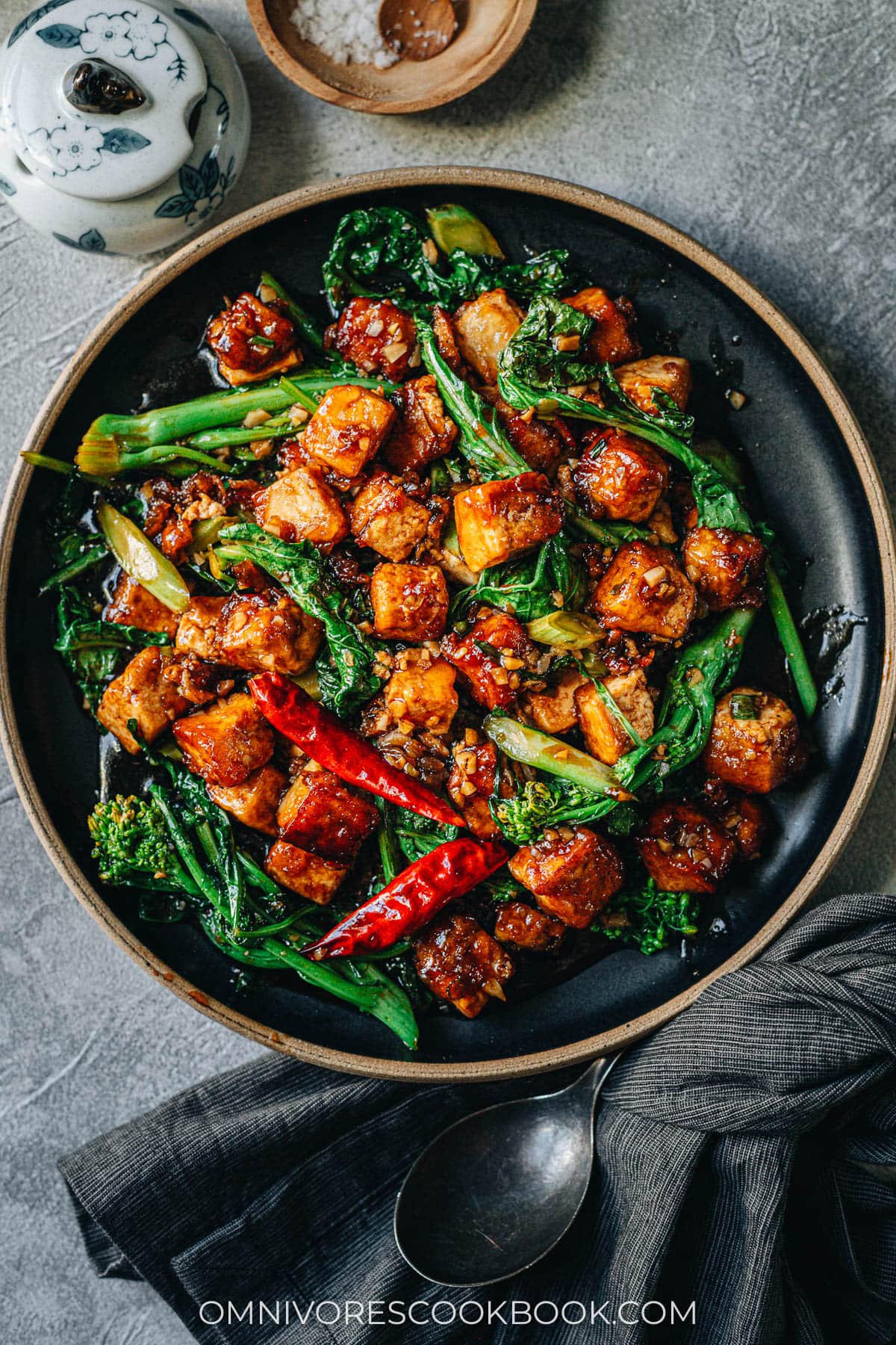 Crispy Tofu with Broccoli Rabe in a sticky sauce