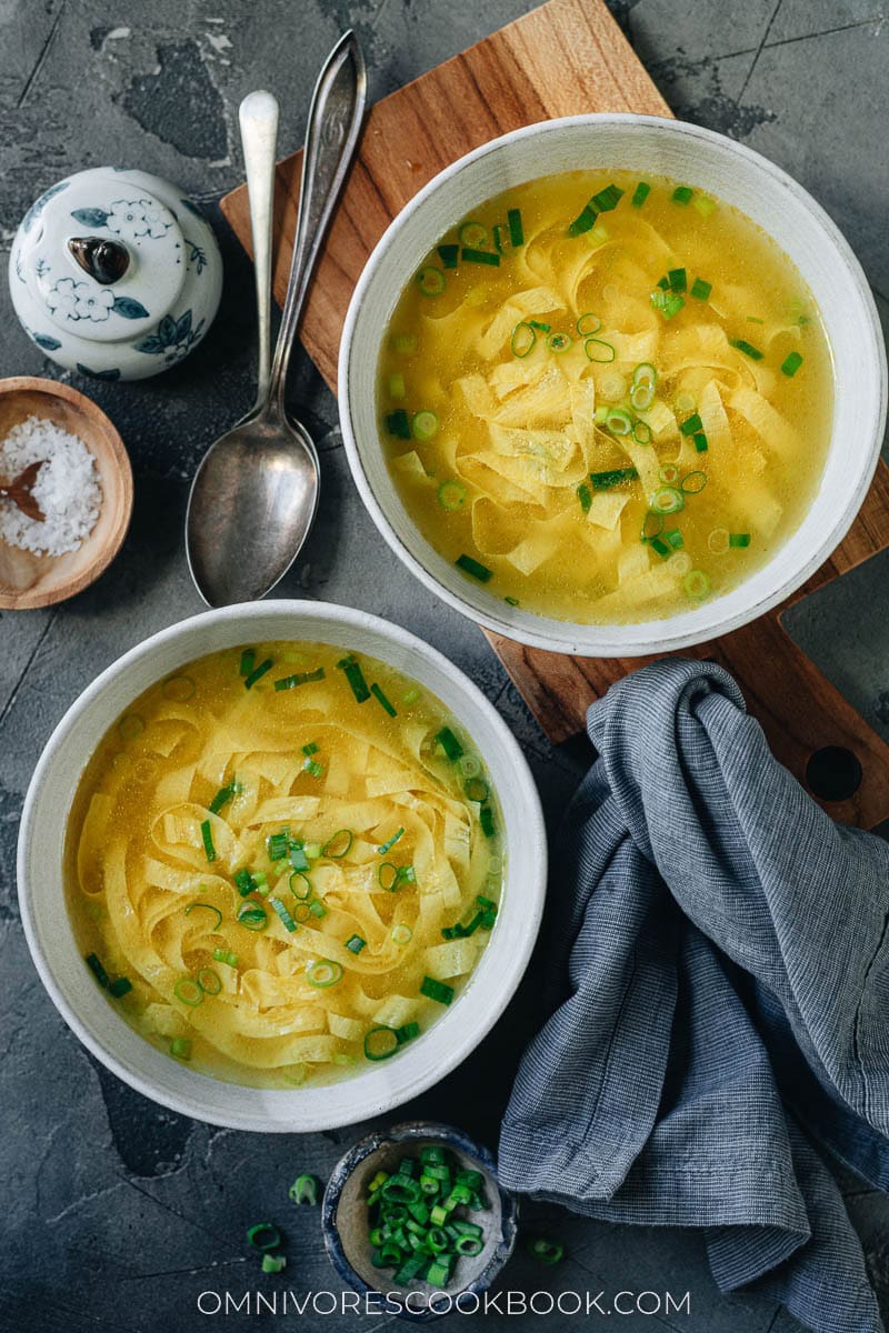 Homemade vegan egg drop soup