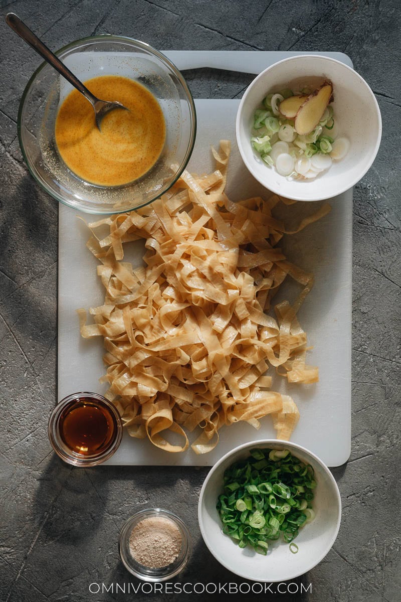 Ingredients for making vegan egg drop soup