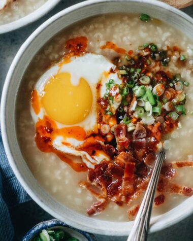 Instant pot breakfast congee close up