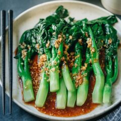 The Chinese broccoli is blanched until tender yet crisp, then drizzled with an aromatic oyster sauce that’s sweet and savory. Plenty of fresh ginger and garlic makes the dish so fragrant. A classic dim sum side dish that is almost a must when dining at a restaurant, you can serve it for everyday dinners because it’s so easy to prepare. {Gluten-Free Adaptable, Vegan / Vegetarian Adaptable}