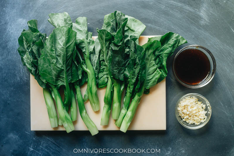 Ingredients for making Chinese broccoli with oyster sauce