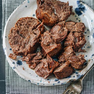 Cut up braised Chinese beef shank