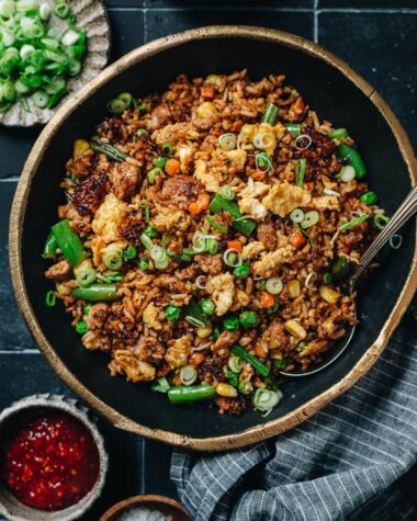 15-minute homemade pork fried rice with chili sauce