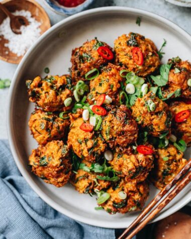 Fried carrot fritters close up