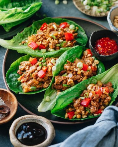 Pork san choy bow close-up