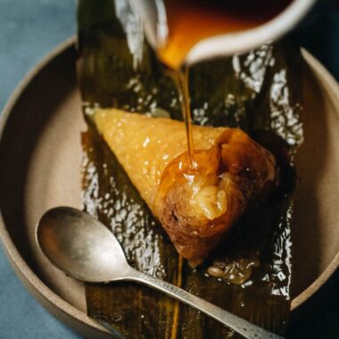 Alkaline dumpling drizzled with maple syrup