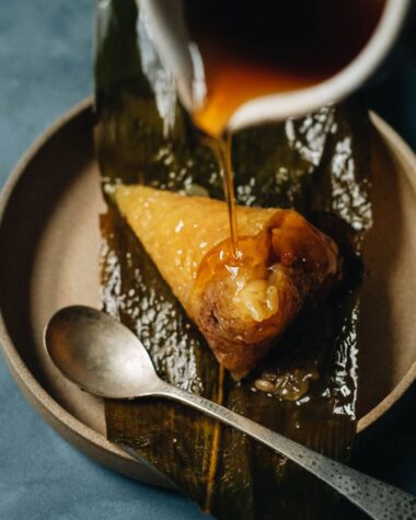 Alkaline dumpling drizzled with maple syrup
