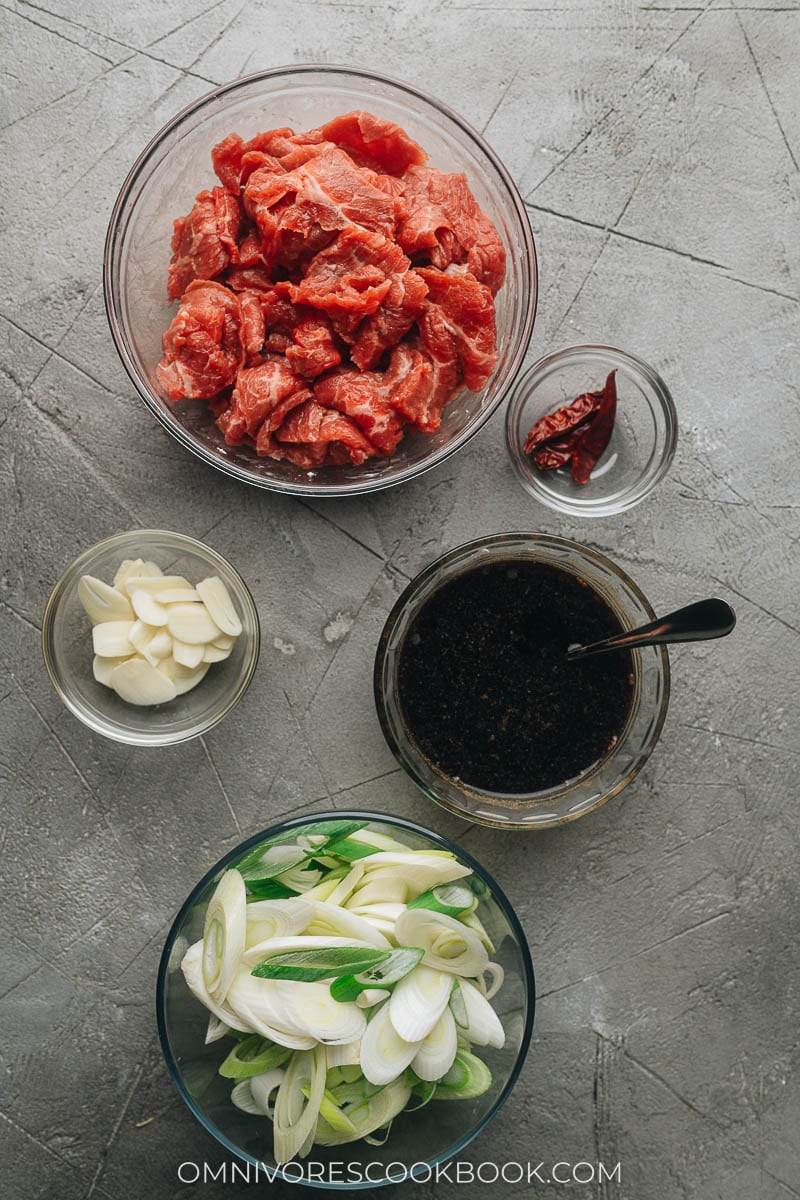 Ingredients for Scallion beef stir fry