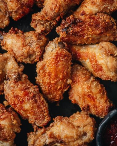 Air fryer Chinese chicken wings close up