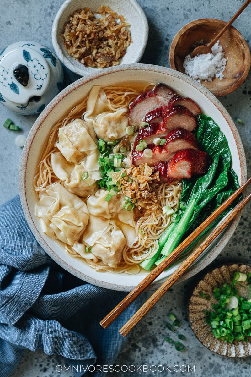 Hong Kong wonton char siu noodle soup