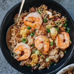 Make authentic Yangzhou fried rice in 30 minutes for crispy rice with bits of shrimp and Chinese BBQ pork that are rich and aromatic. This one is so easy to put together and tastes so much better than your usual Chinese takeout! {Gluten-Free Adaptable}