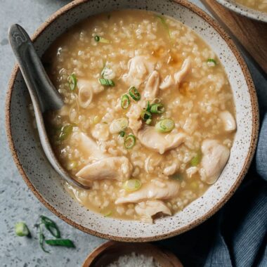 Chicken congee close up